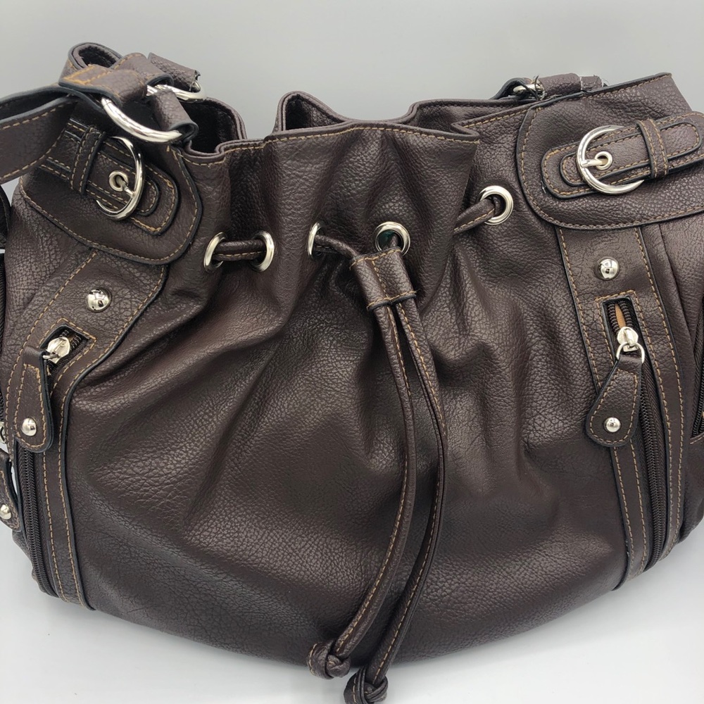 Brown Vegan Leather Bucket Purse Shoulder Handbag